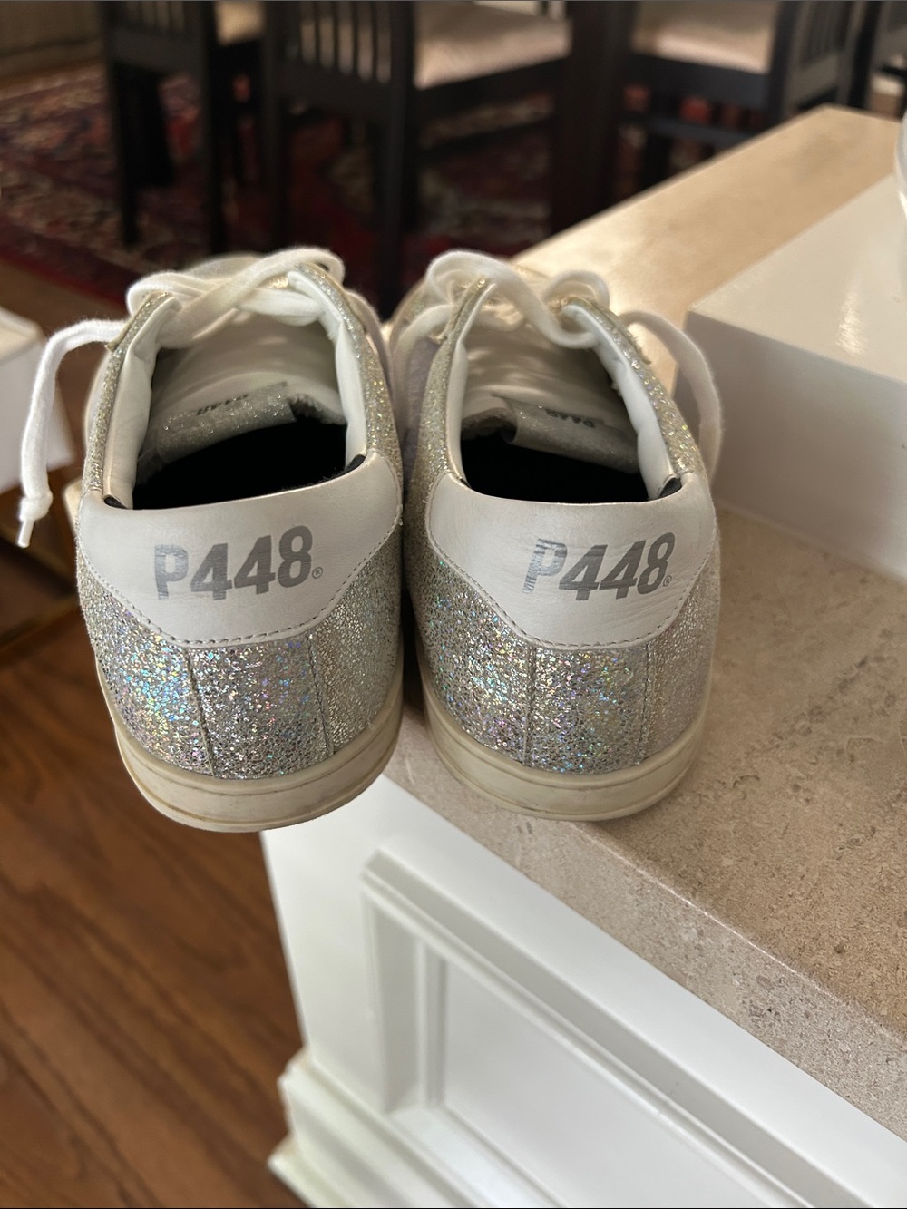 P448 Women's Iridescent Silver Glitter & Light Periwinkle Low-Top Sneakers - Picture 4 of 5